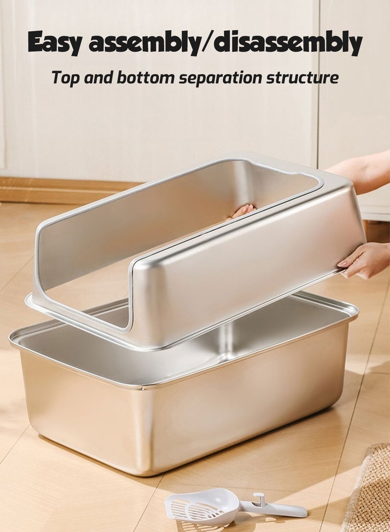 كيدل صندوق رمل قطط من الفولاذ المقاوم للصدأ مغلق للكبار مع ملعقة سهل التنظيف وسطح أملس غير لاصق - Image 3